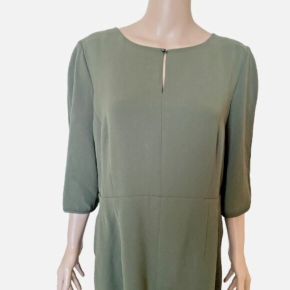 LAFAYETTE 148 Olive Green Dramatic Draped Back Dress with Pockets Size 16 - Picture 2 of 6